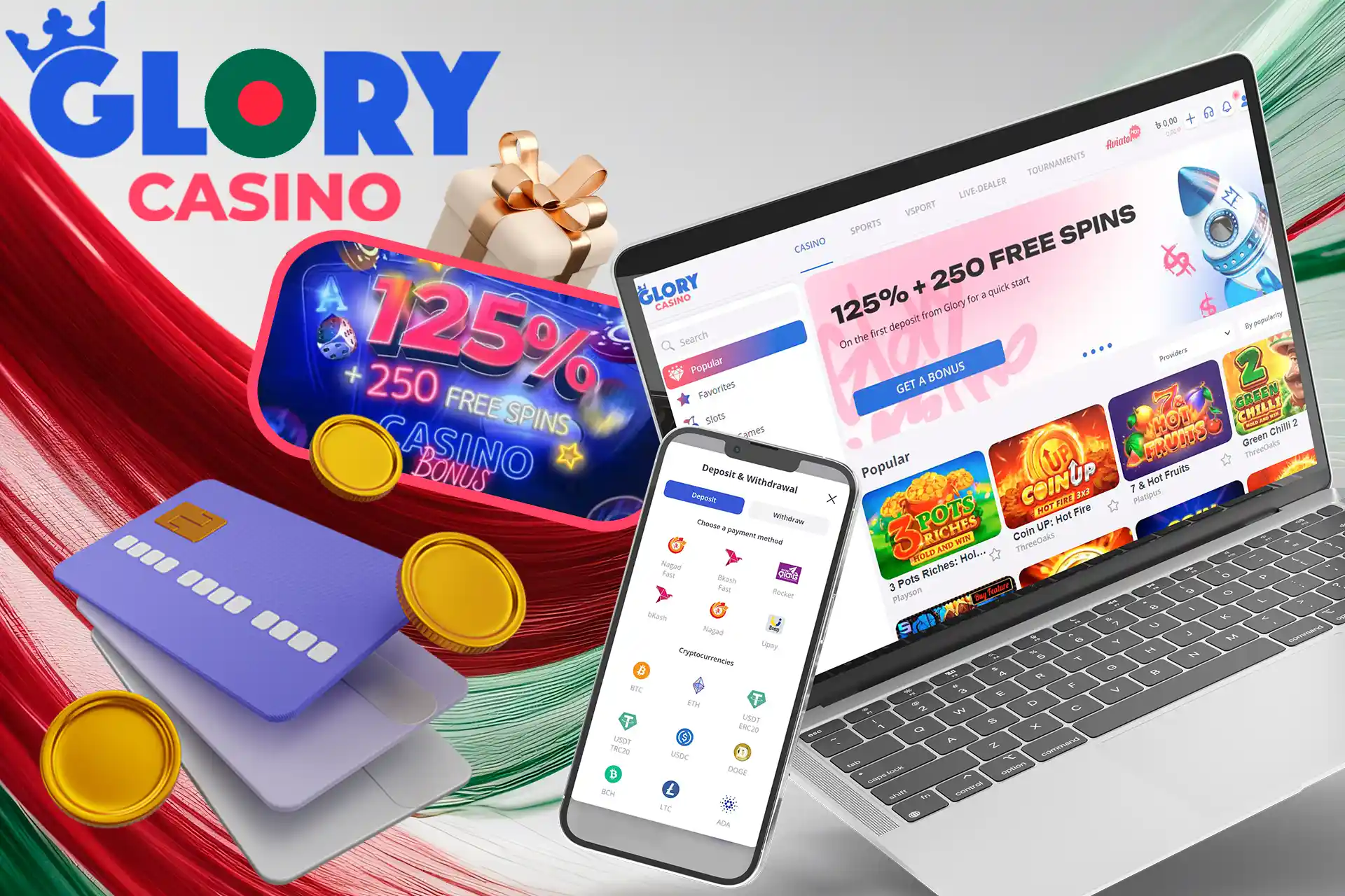 Multiple payment methods Glory Casino and welcome bonus